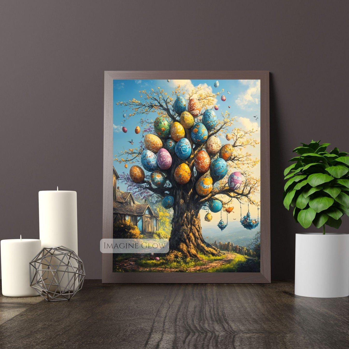 Fantasy-style Easter tree artwork for spring decor