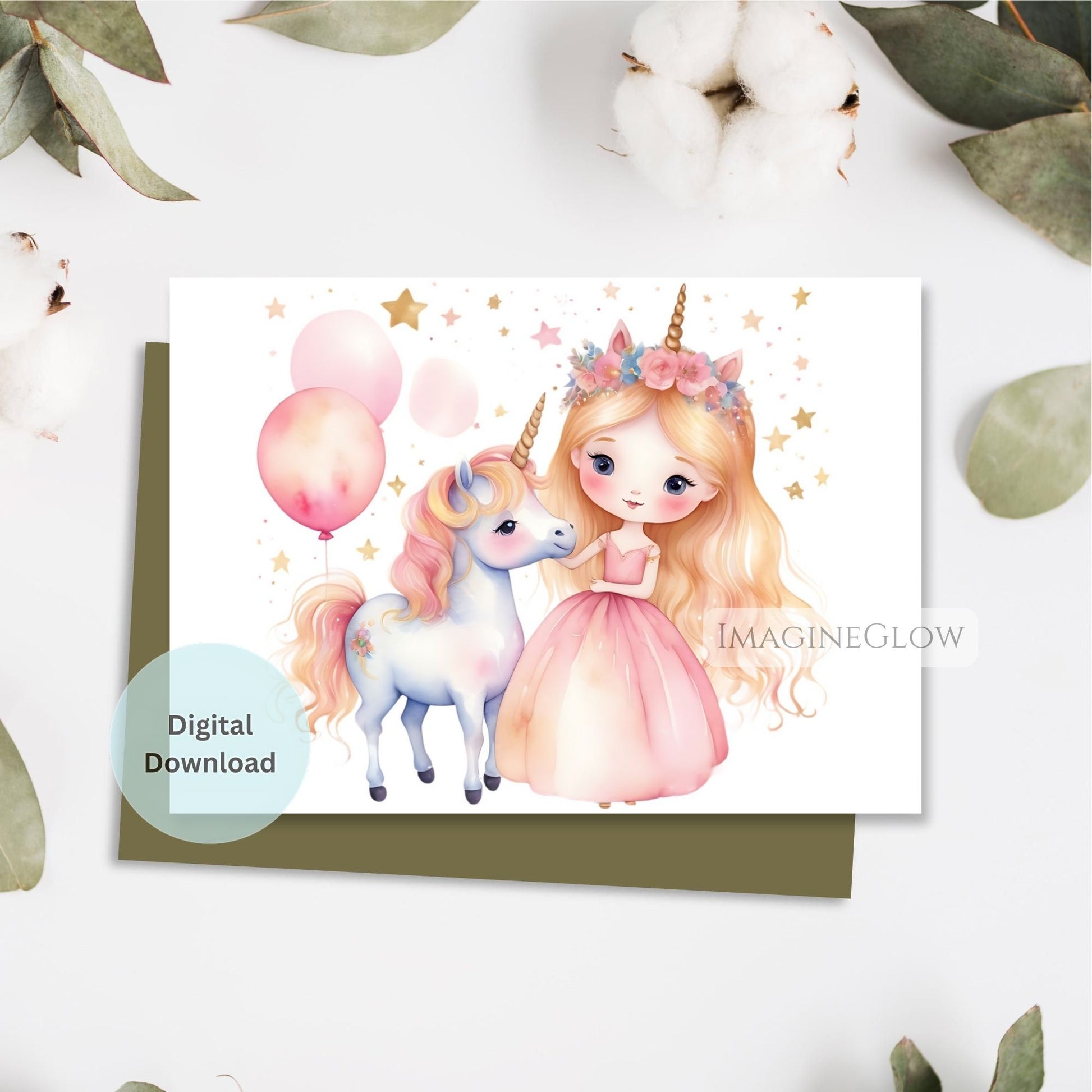 whimsical unicorn birthday greeting
birthday card for unicorn party
little princess card with unicorn
girl’s magical birthday card download