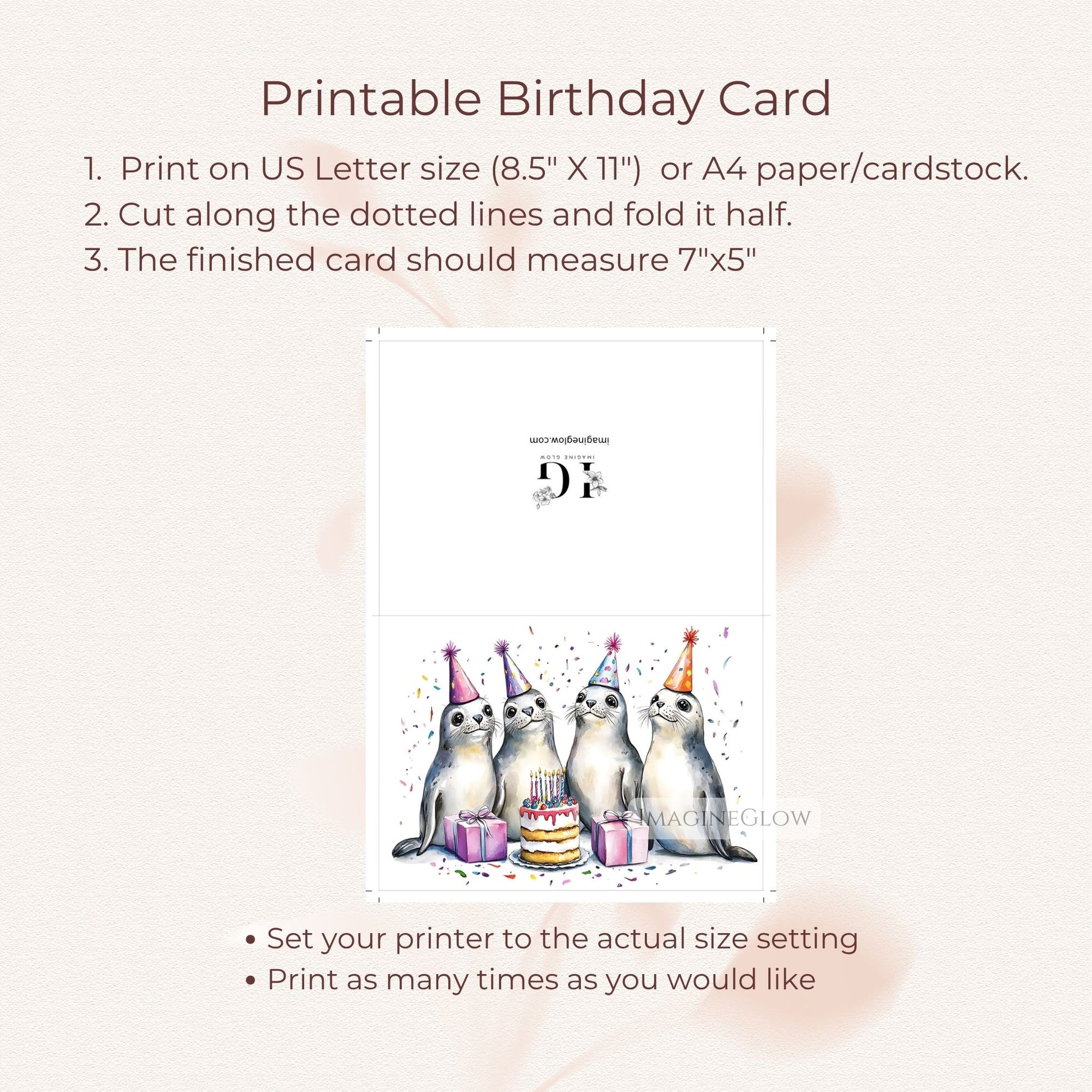 blank inside birthday card
colorful seal illustration
ocean themed birthday card