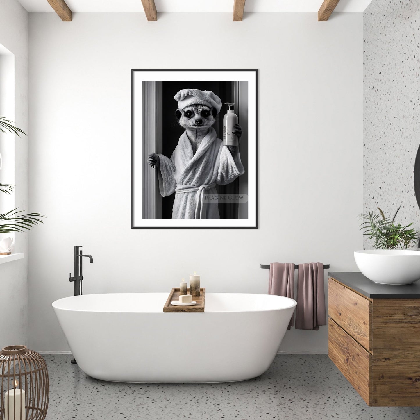 Black-and-white meerkat wall decor