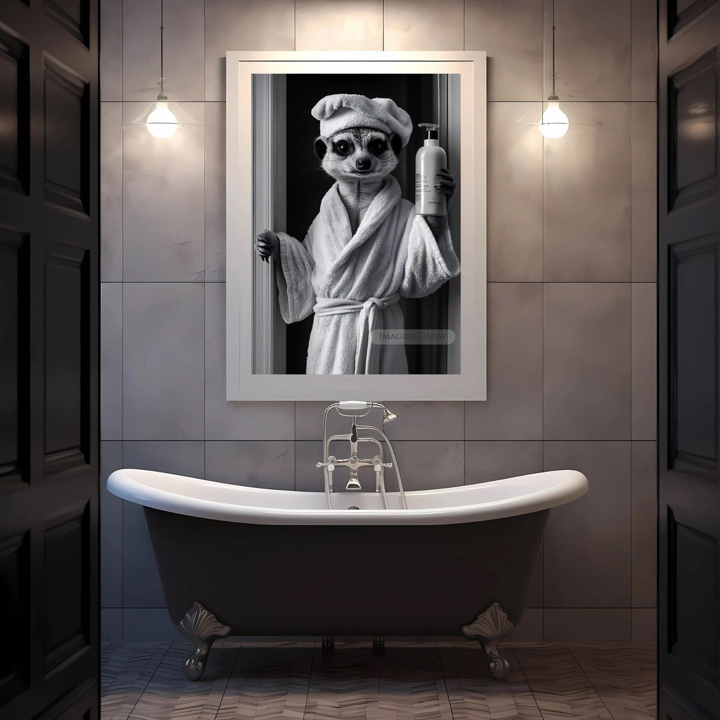 Meerkat in bathrobe toilet poster