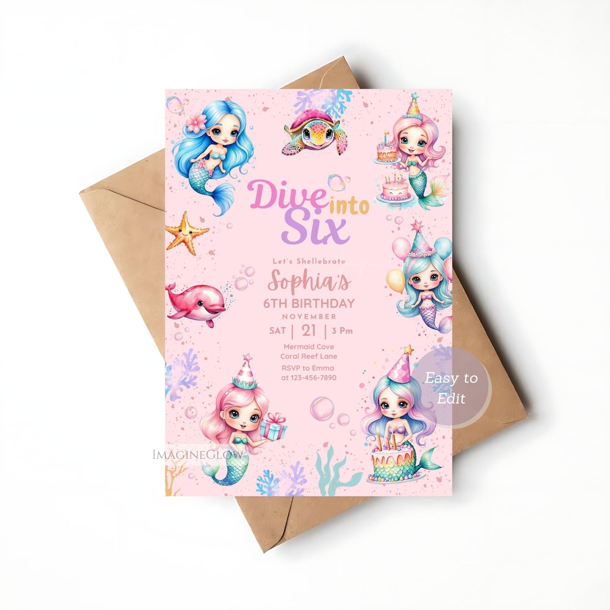 Customizable sea-themed birthday invitation