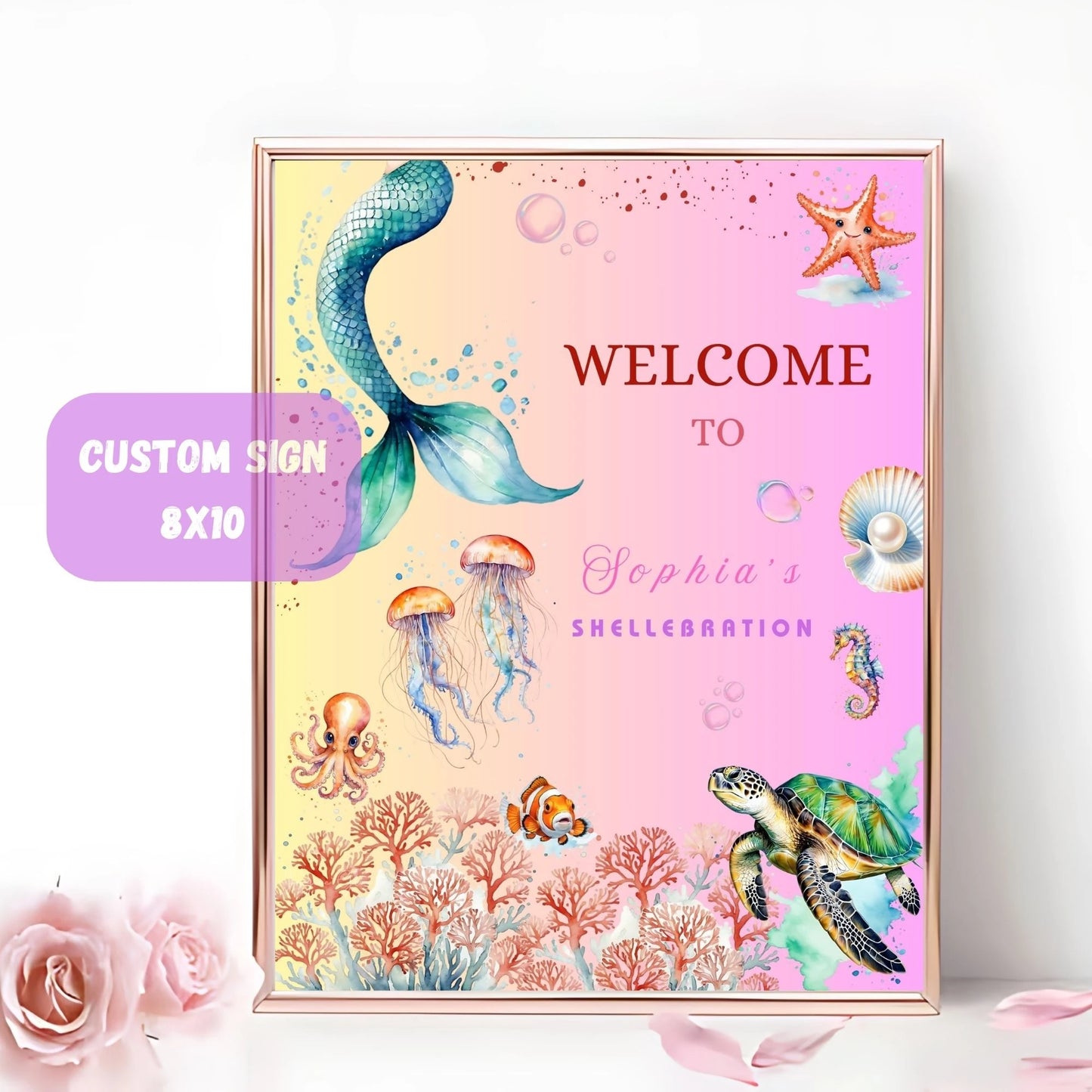 Under the Sea Birthday Party Bundle - Mermaid Theme Birthday Invitation - Mermaid Banner Bunting - Cupcake Topper - Food Card