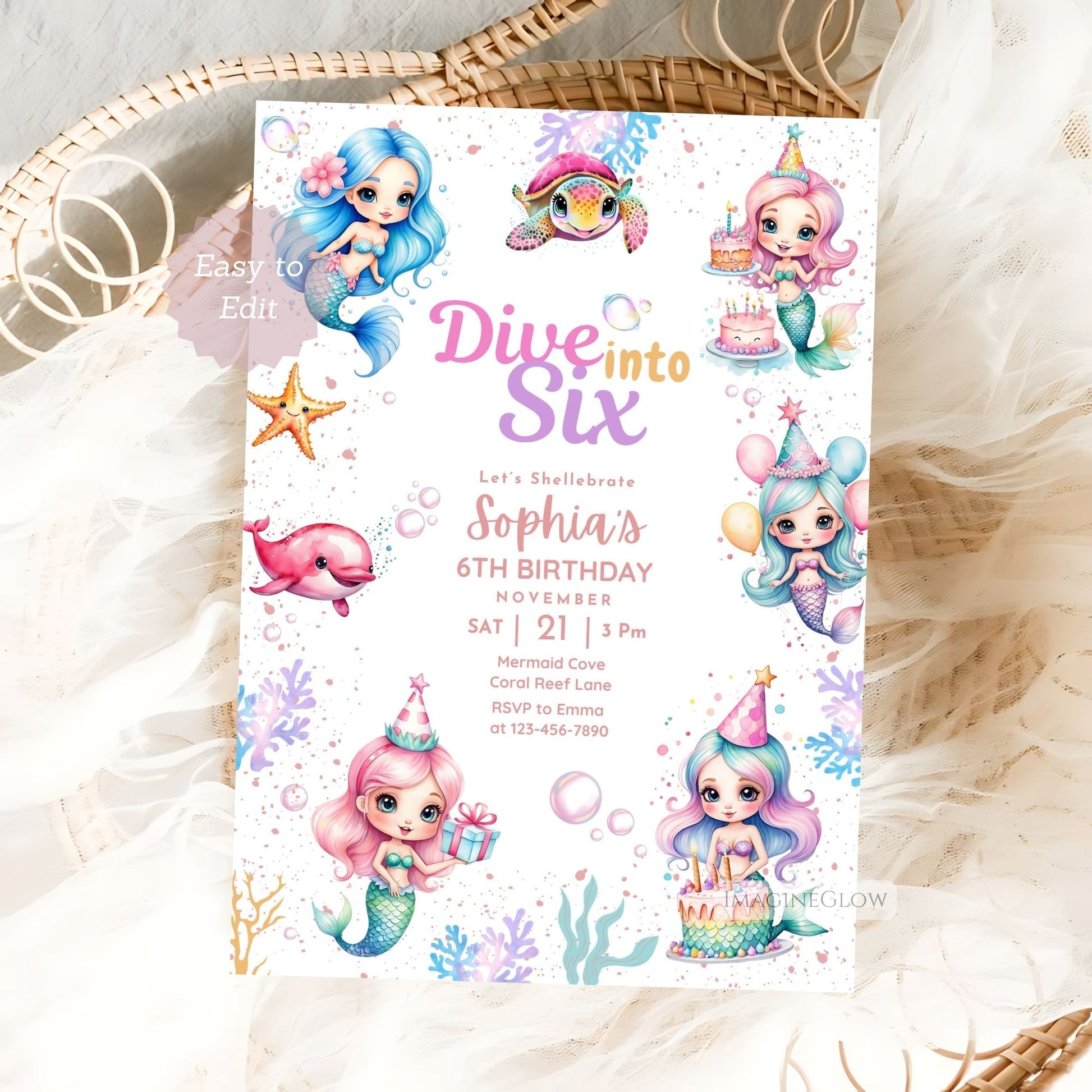 Mermaid birthday invitation any age