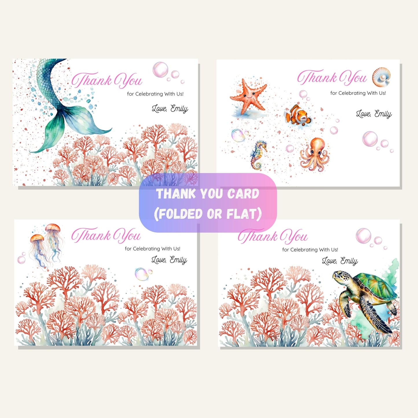 Editable mermaid birthday invite with sea-themed decor