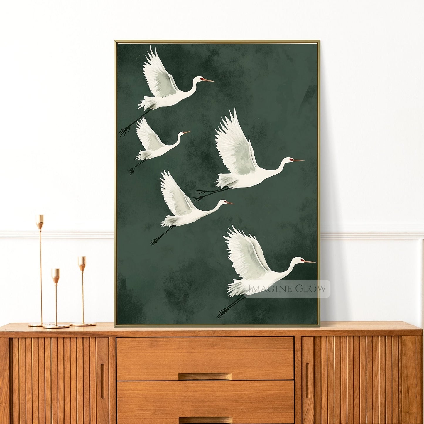 Japanese flying cranes print for sophisticated decor.