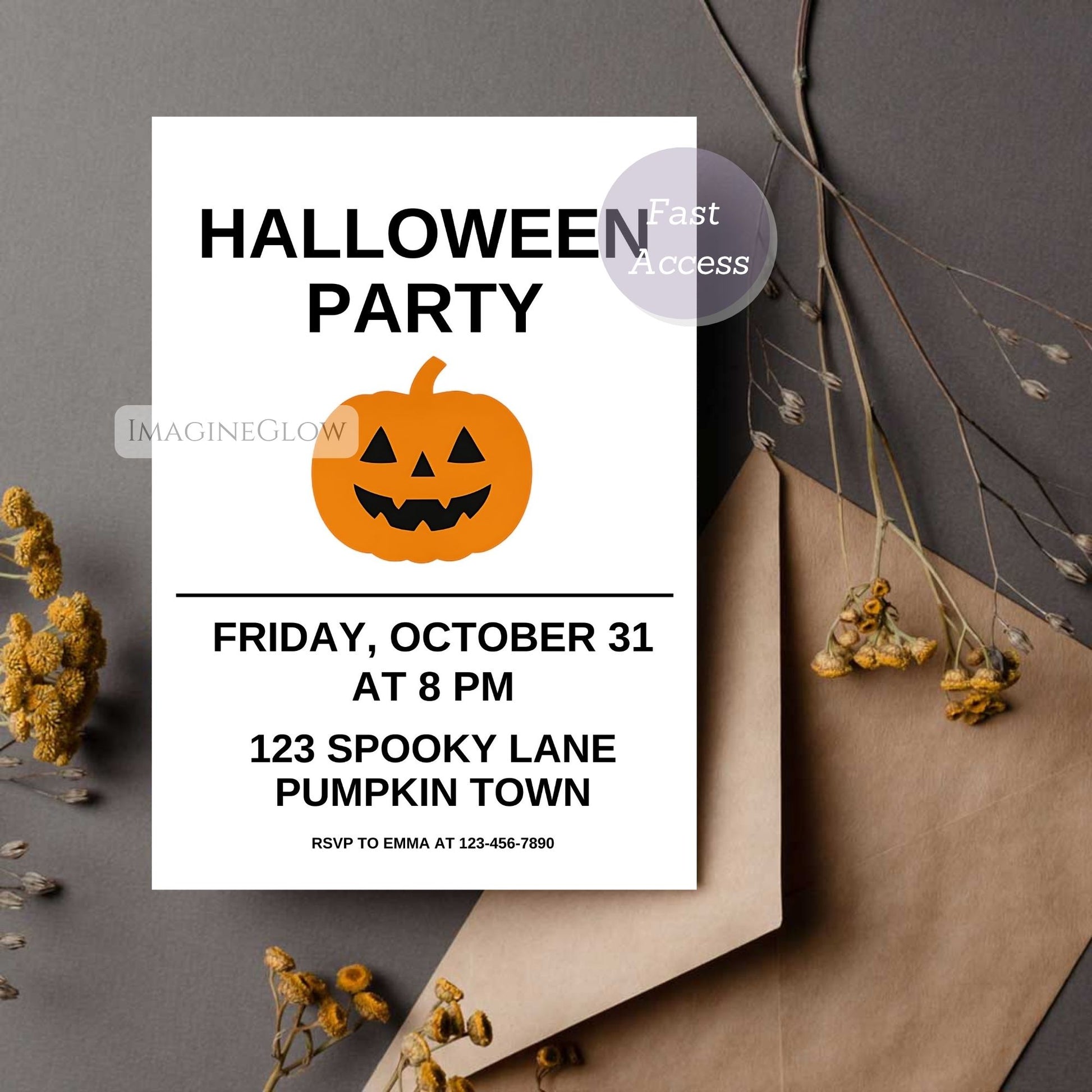 Halloween party invitation with pumpkin graphic