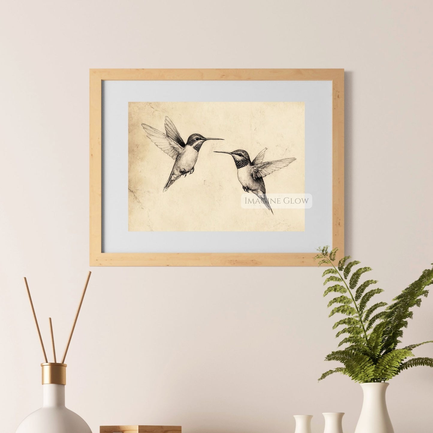 Antique botanical bird drawing for wall art