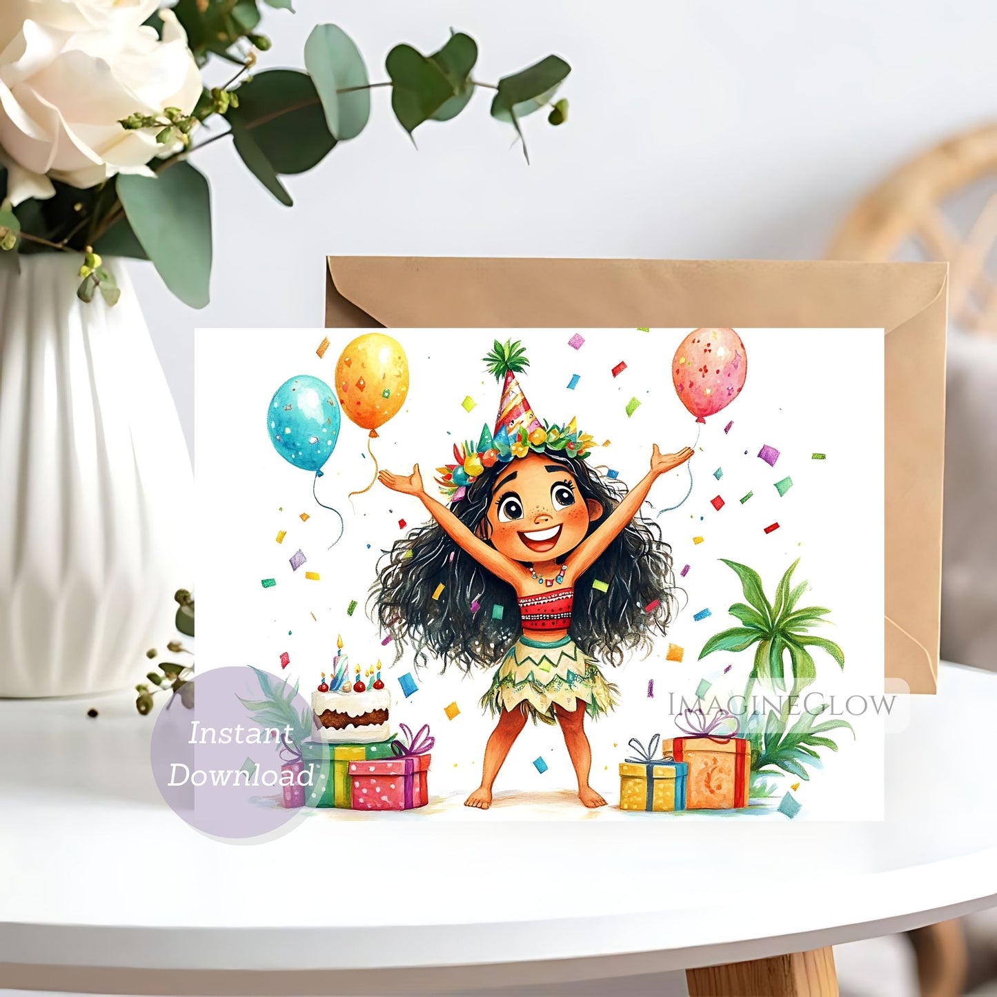 Moana birthday card with tropical design
Princess-themed Moana birthday card
Moana ocean adventure birthday greeting card