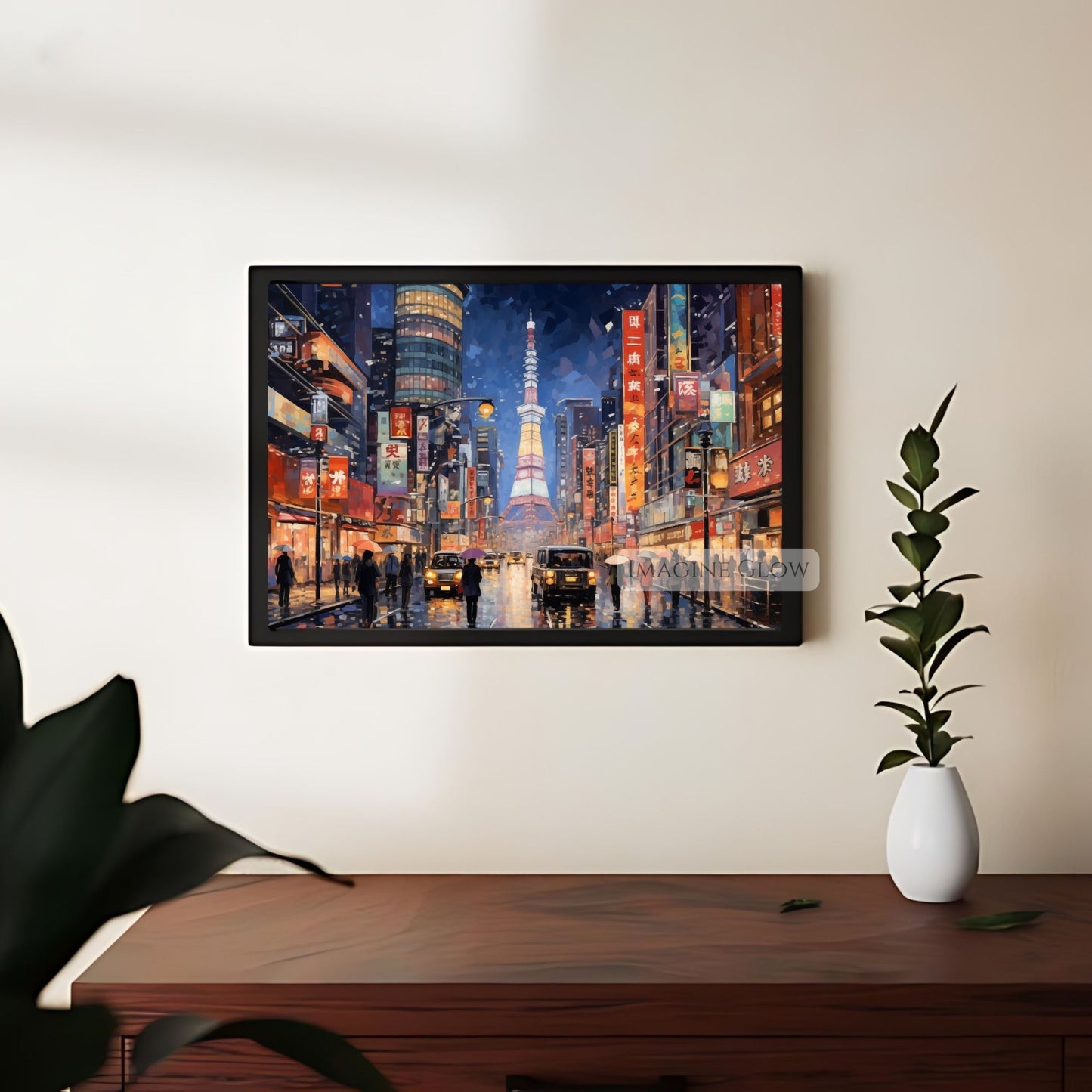Japan Night View Wall Art featuring a glowing city skyline.