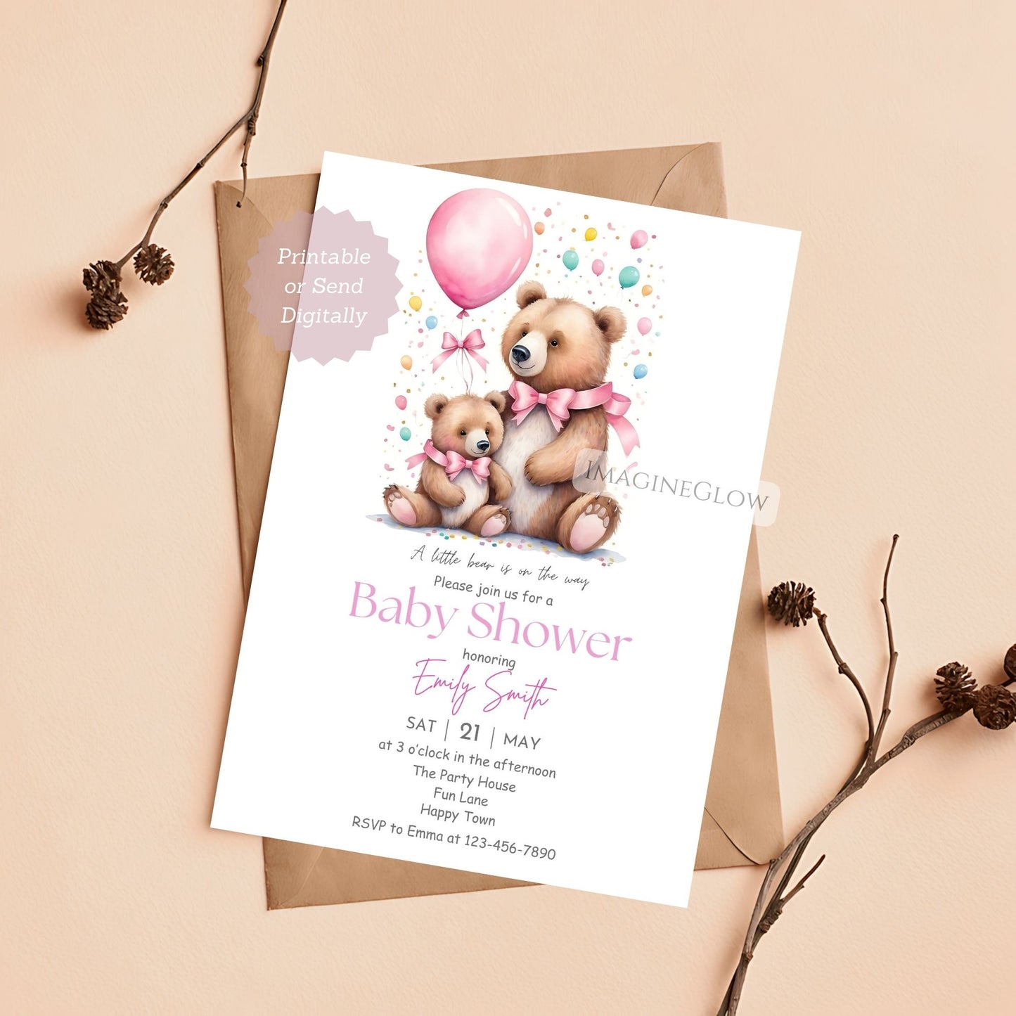 woodland bear baby shower girl