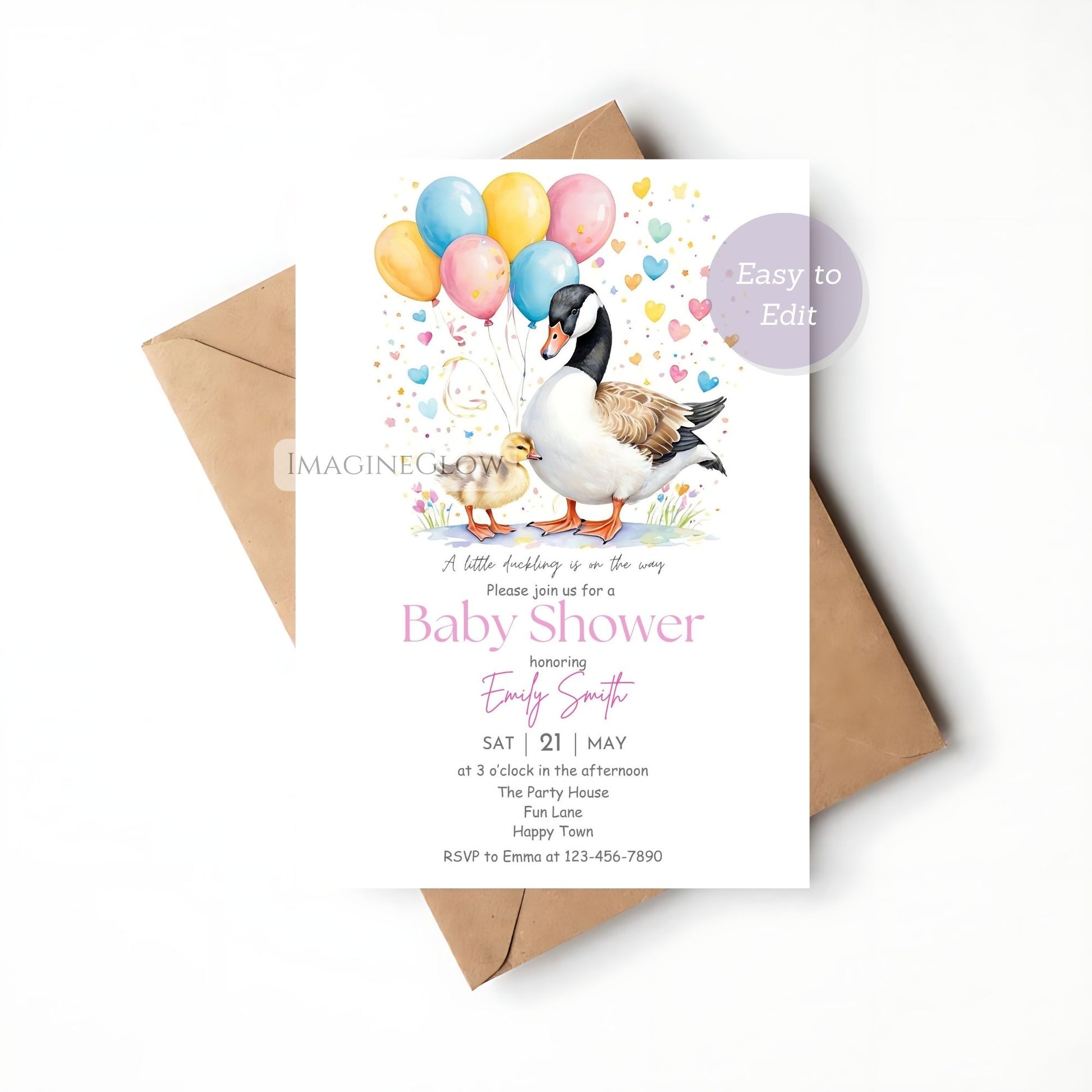 mother and duckling baby shower invite