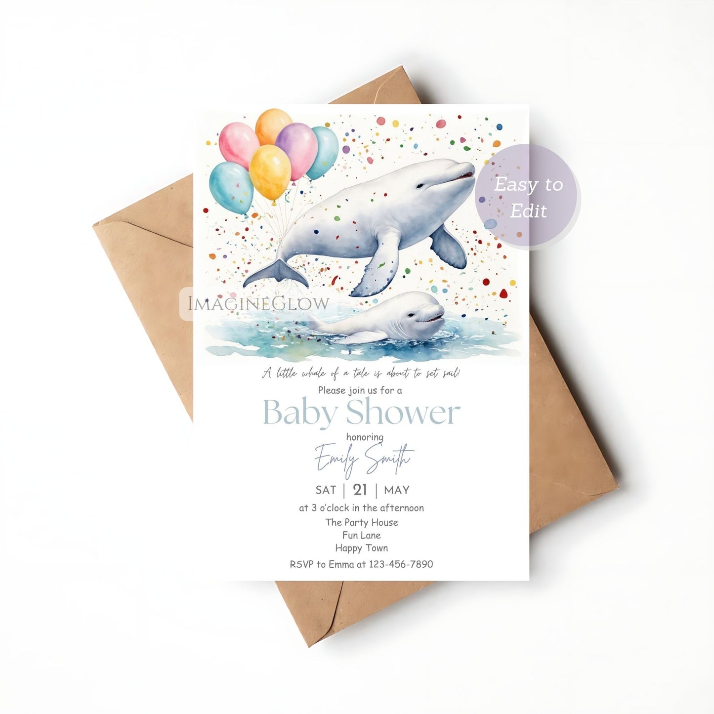 nautical baby shower invitation beluga whale