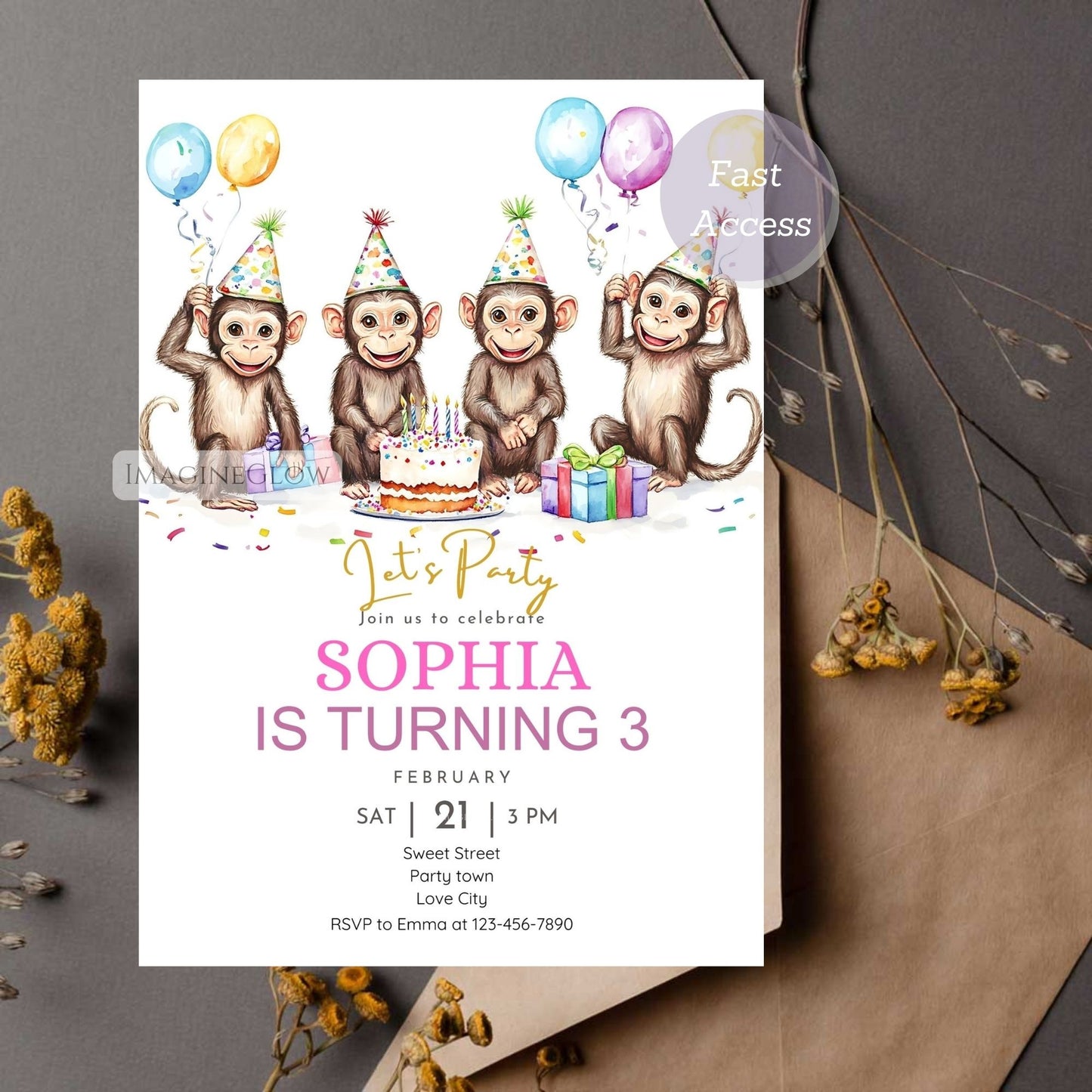 Jungle Monkey Party Invitation - Digital Template