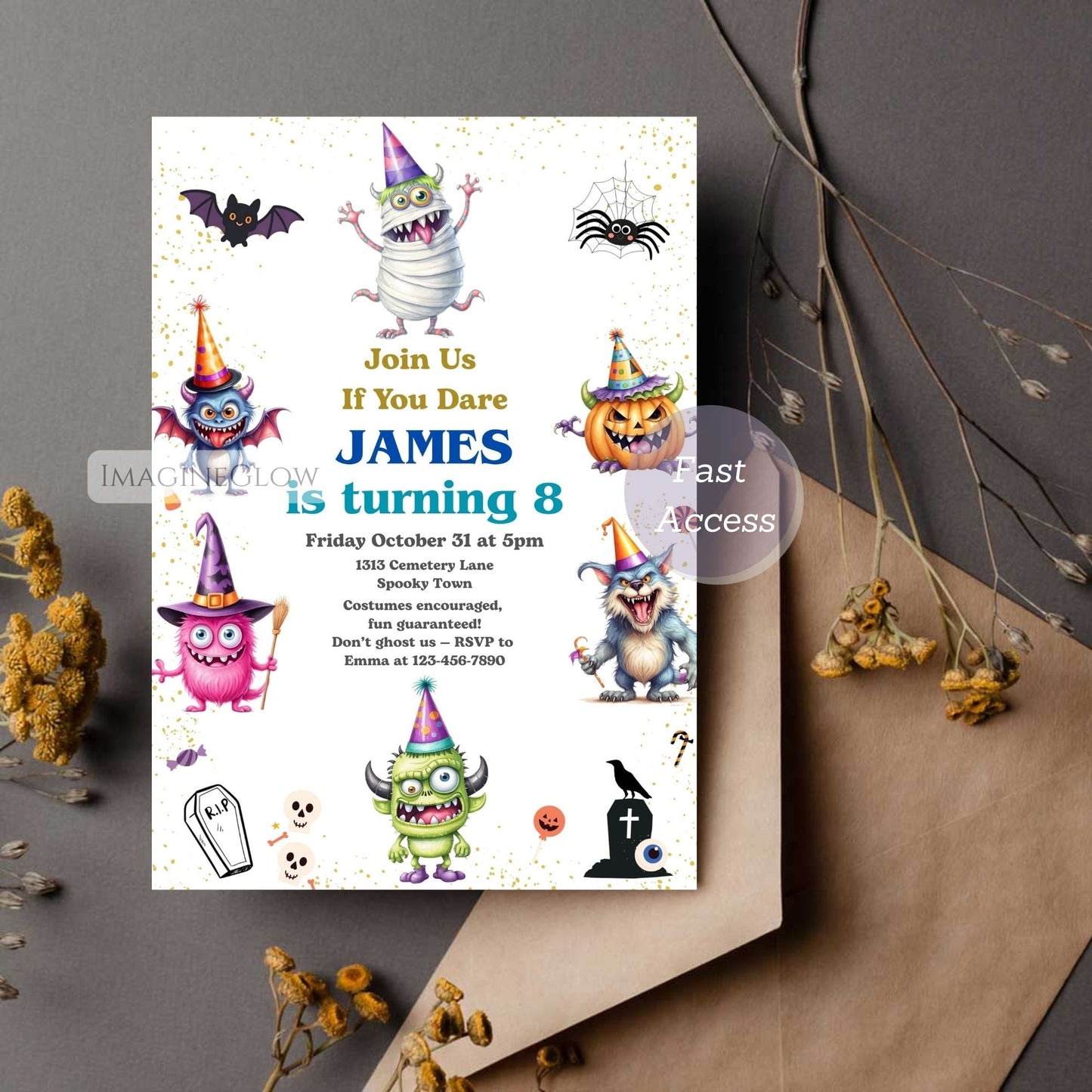 printable monster bash birthday invitation