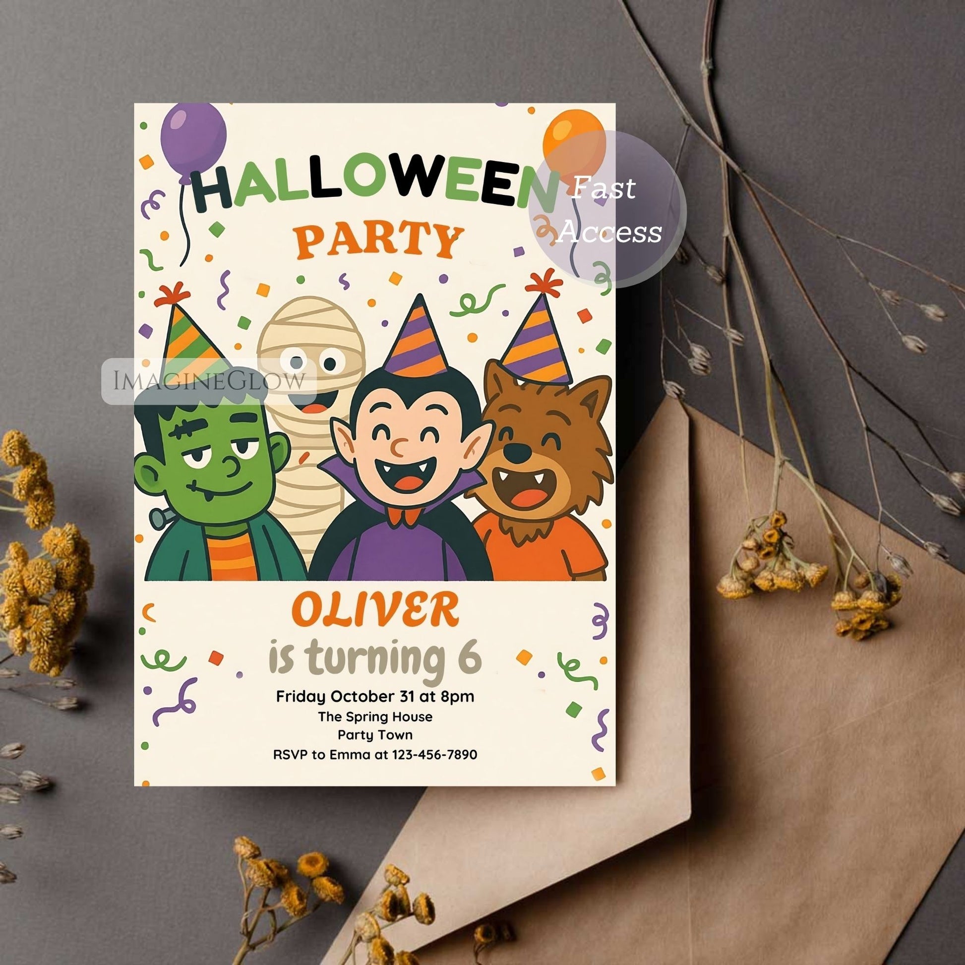trick or treat party invitation
colorful halloween birthday card