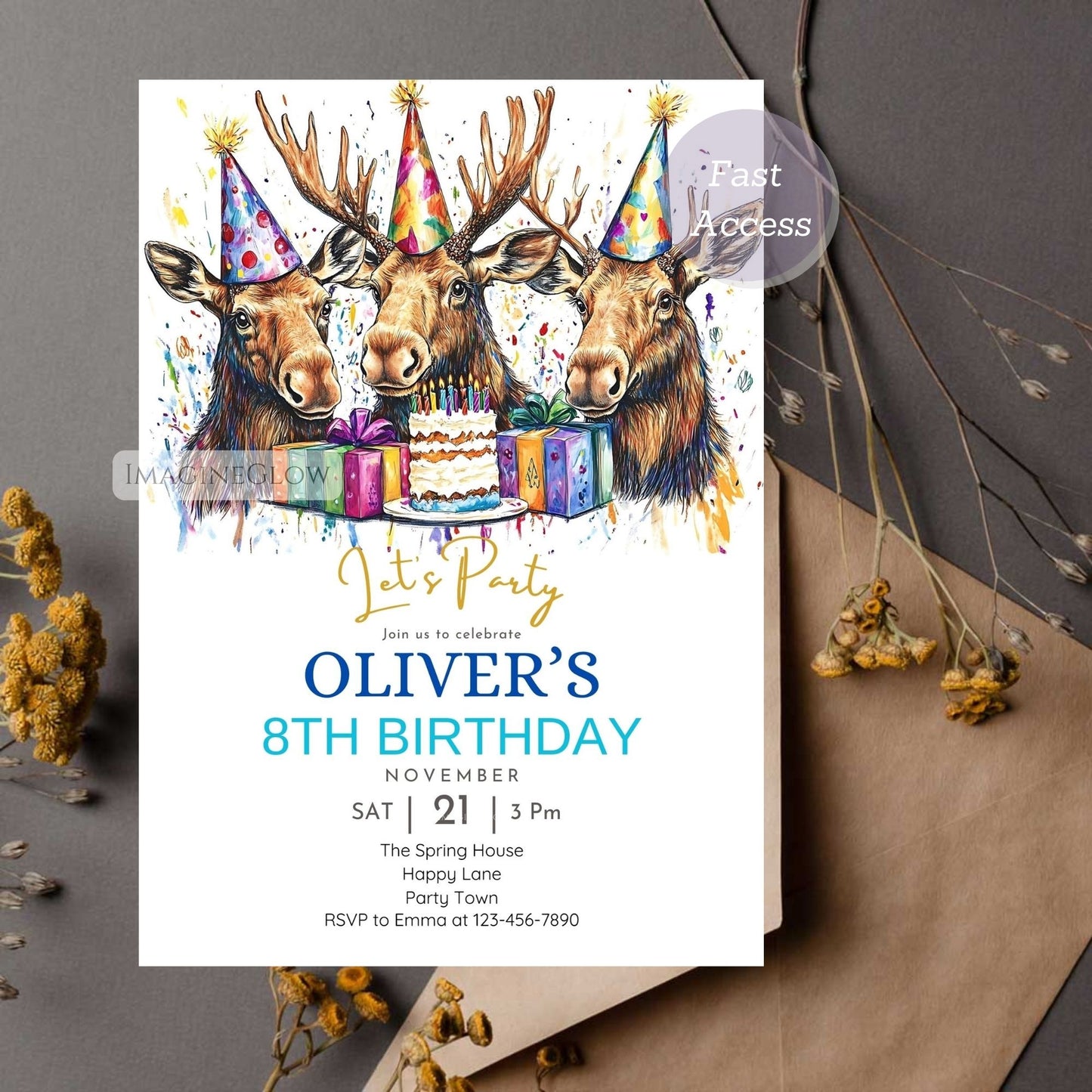 Custom Moose Party Invite - Instant Download