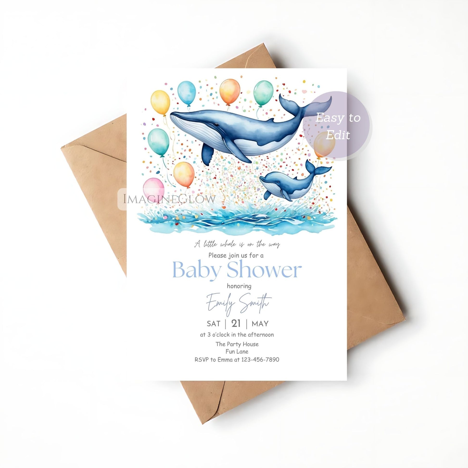 editable whale baby shower template