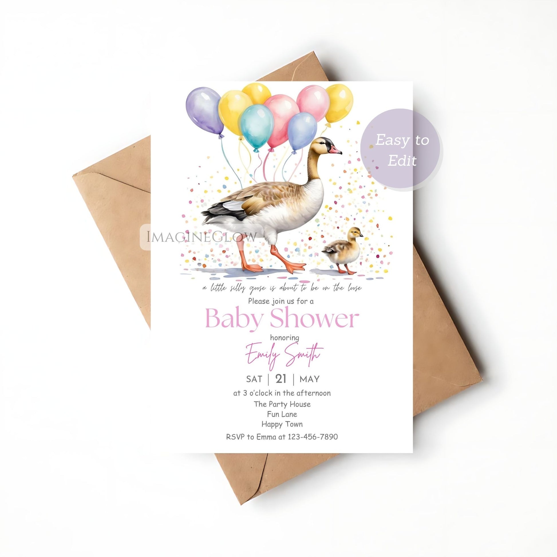 watercolor goose baby shower invitation