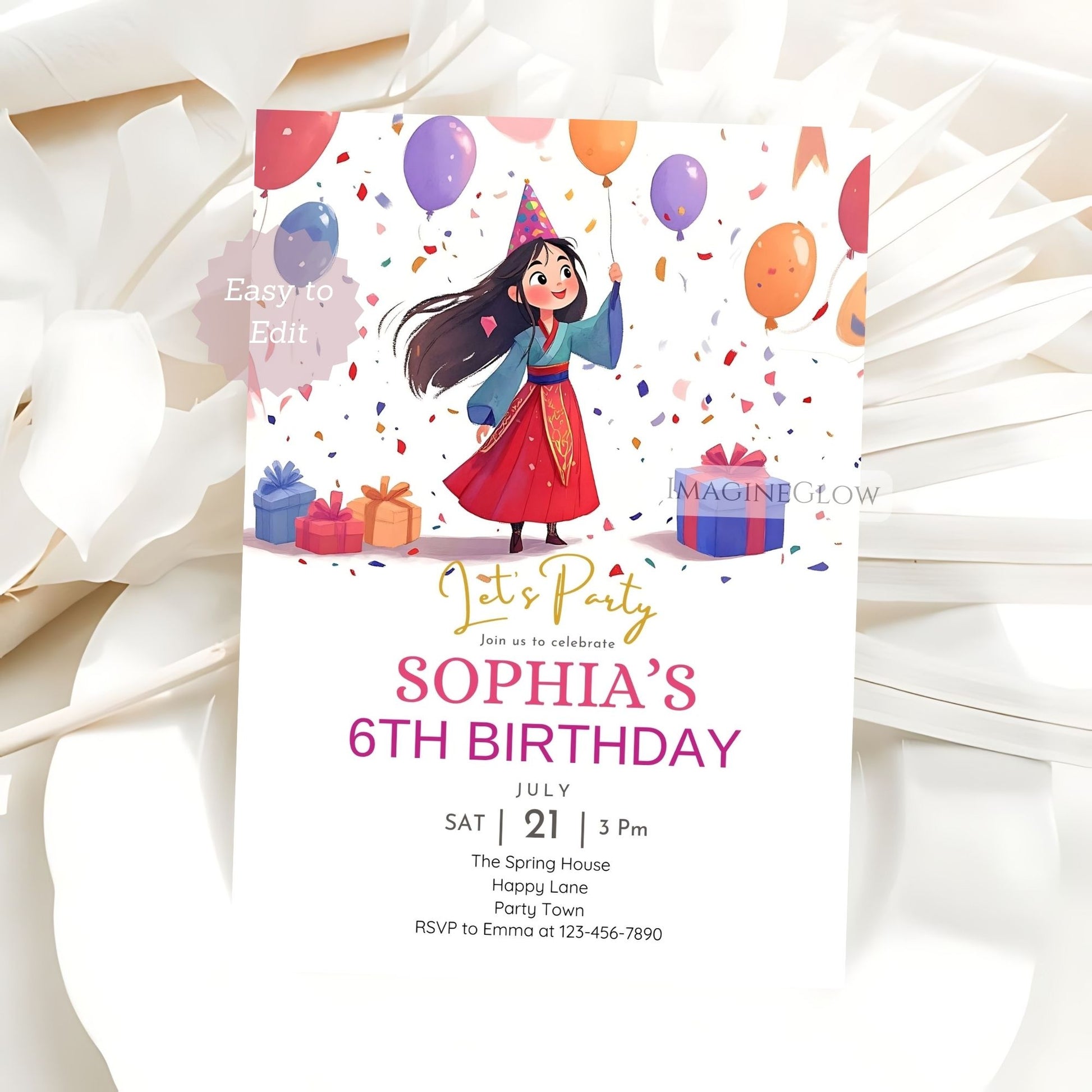 mulan inspired printable invite