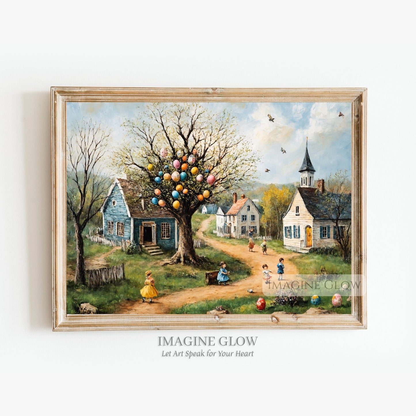 Mystical Easter Egg Tree Village Art