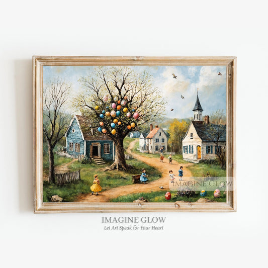 Mystical Easter Egg Tree Village Art