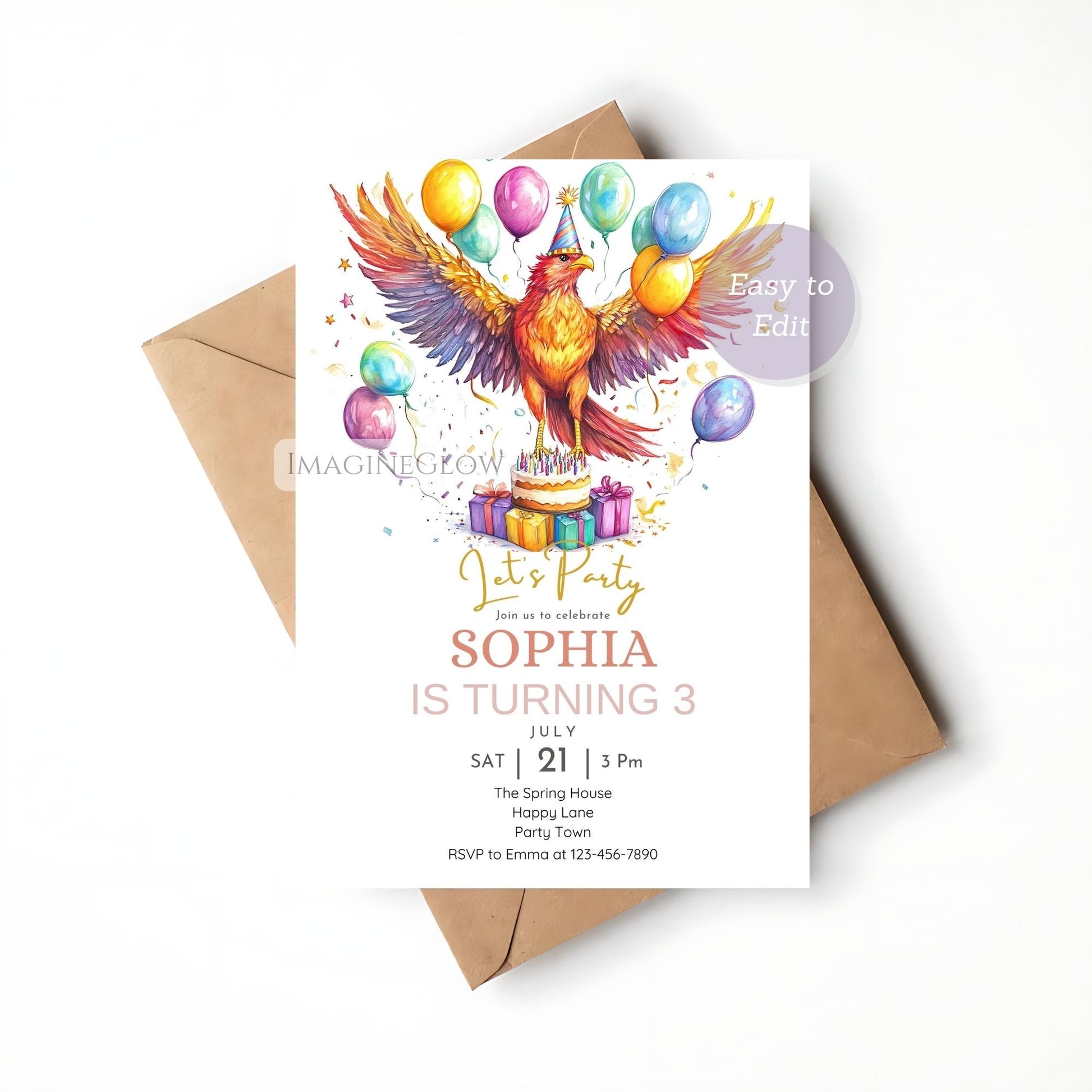 Mythical phoenix party invitation template