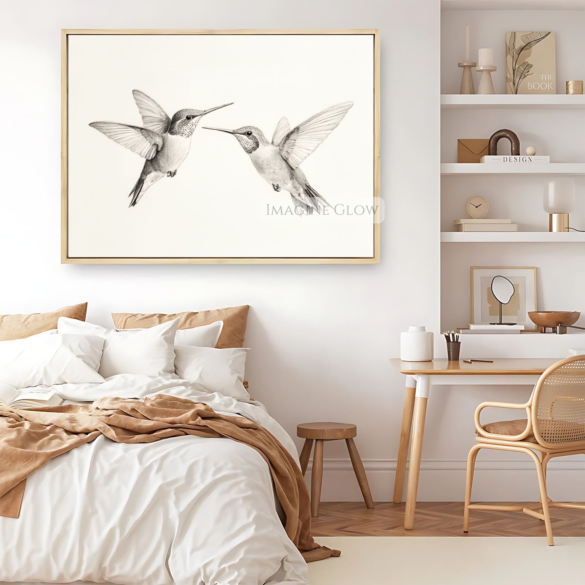 Beautiful hand-drawn hummingbirds art print for bird lovers.