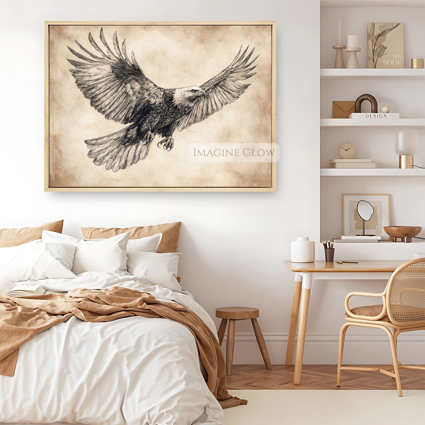 Hand-drawn eagle vintage art print for wildlife and nature decor.