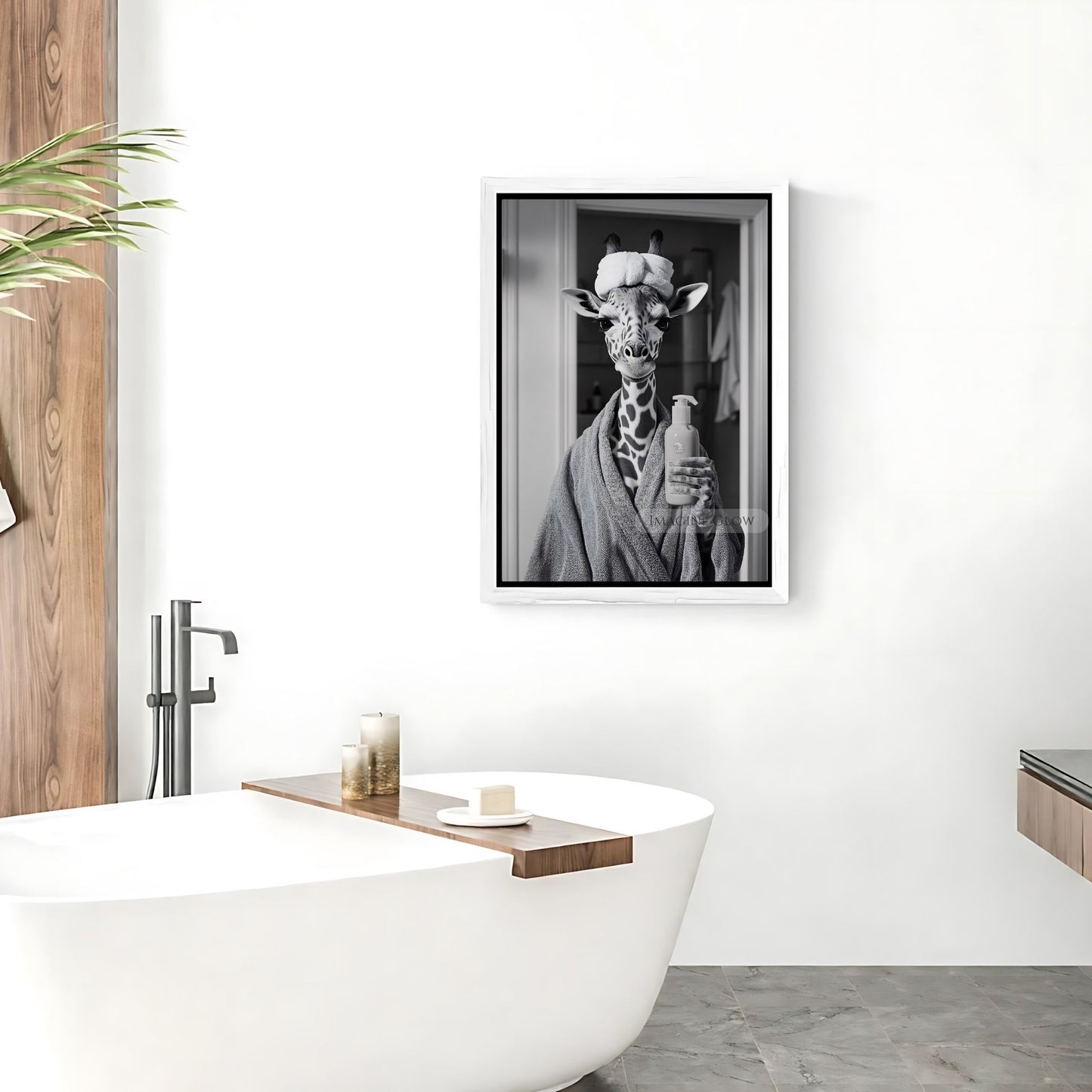 Giraffe print for rustic or modern bathroom walls
Minimalist giraffe bathroom wall art
Giraffe animal bathroom print for home walls
