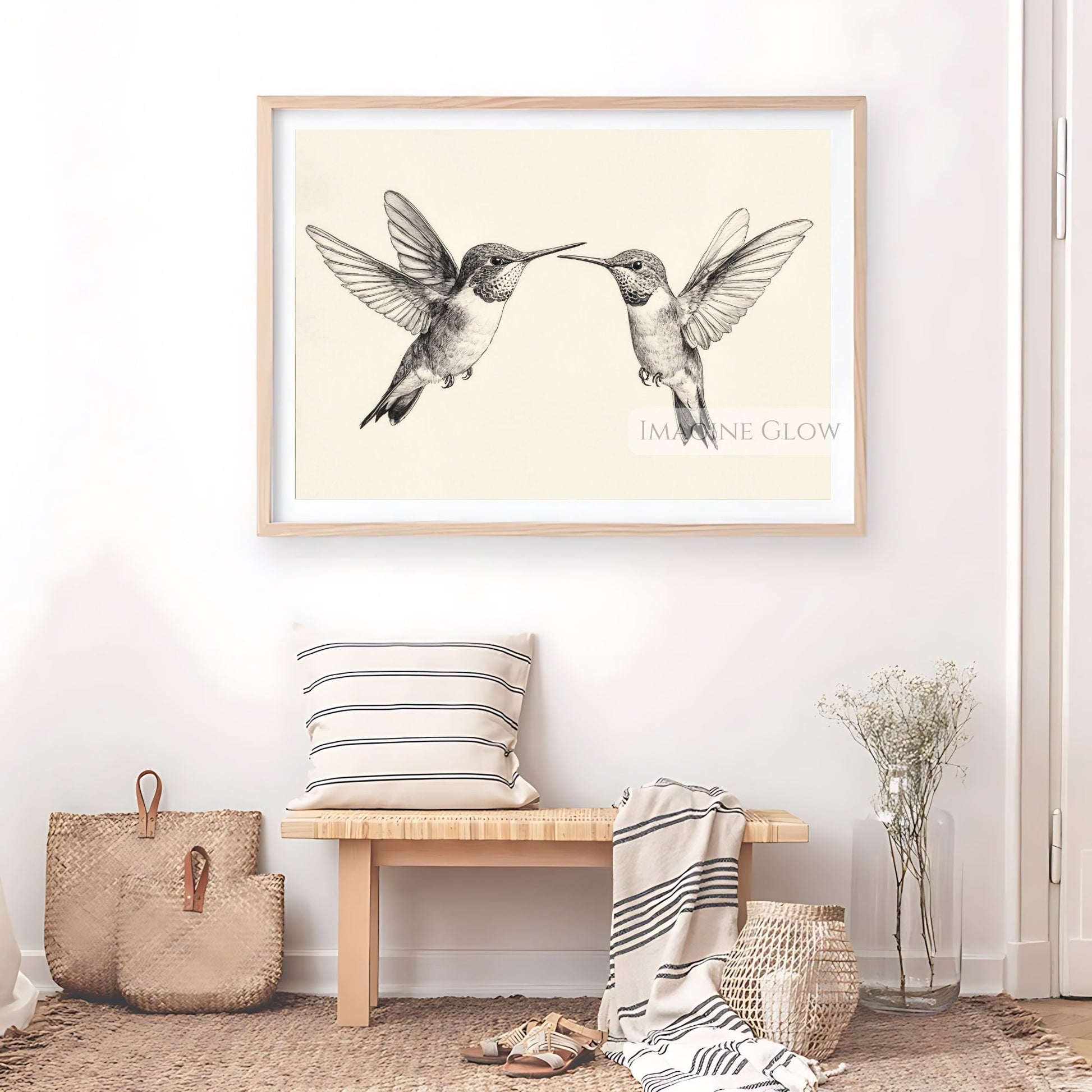 Timeless hummingbird sketch wall art printable