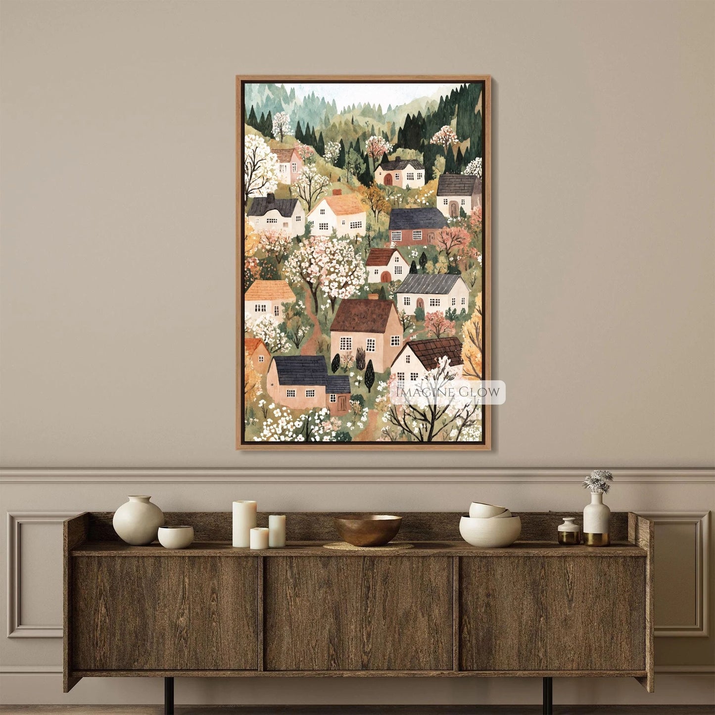 Nature-inspired spring village artwork for home