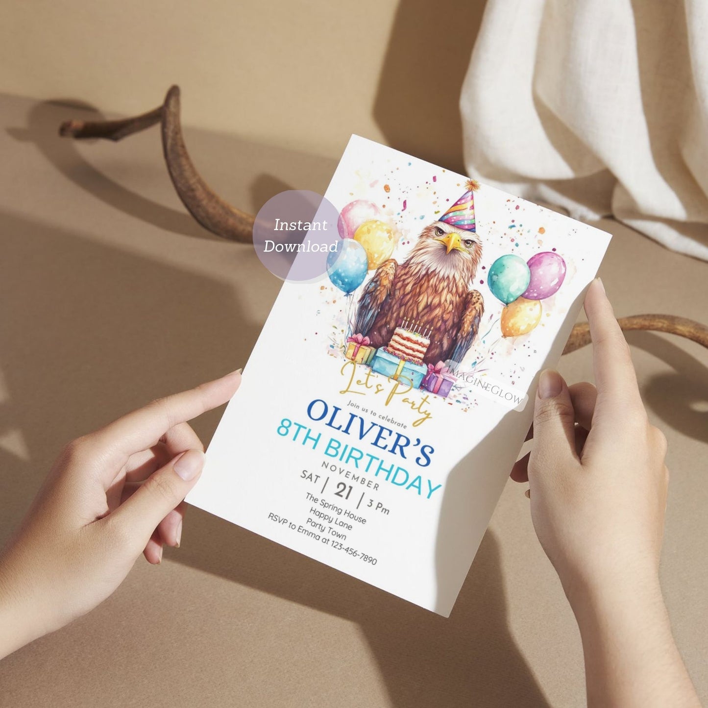 Digital Eagle Birthday Invitation - Printable