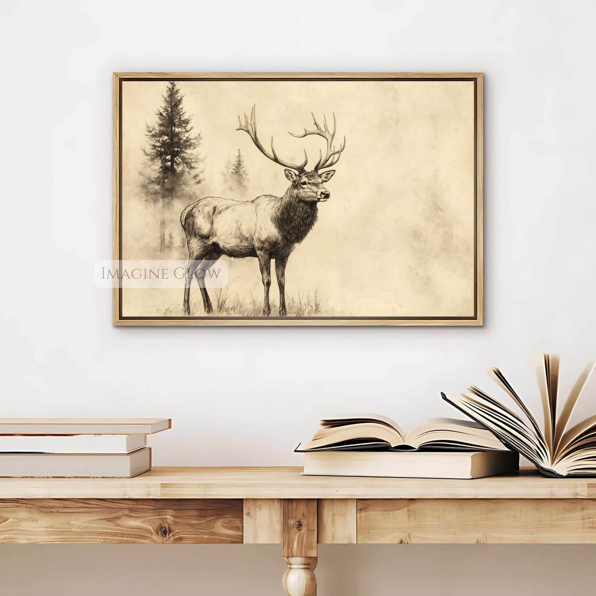 Timeless deer stag sketch art for forest-themed spaces.