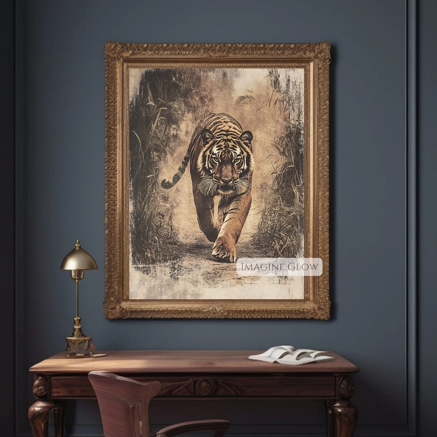 Majestic tiger in the jungle vintage print.