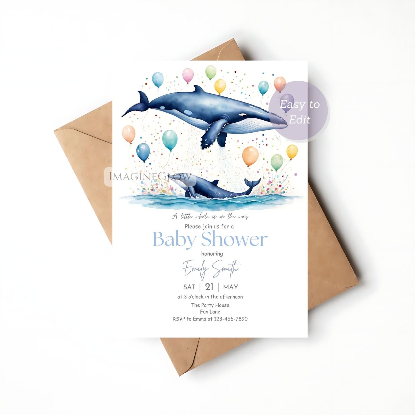 blue whale baby shower design