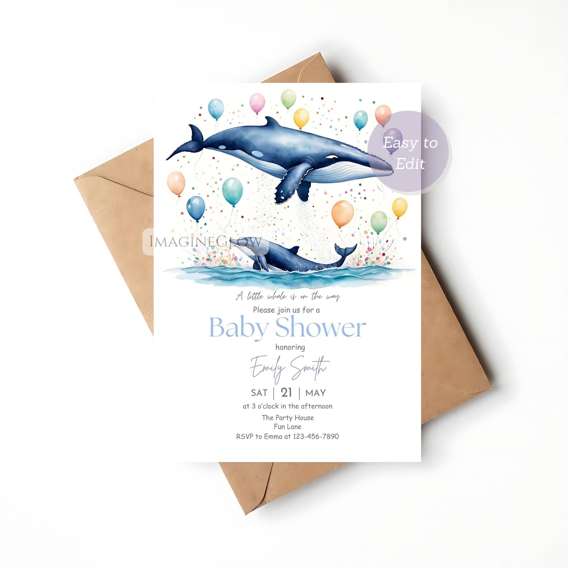 blue whale baby shower design