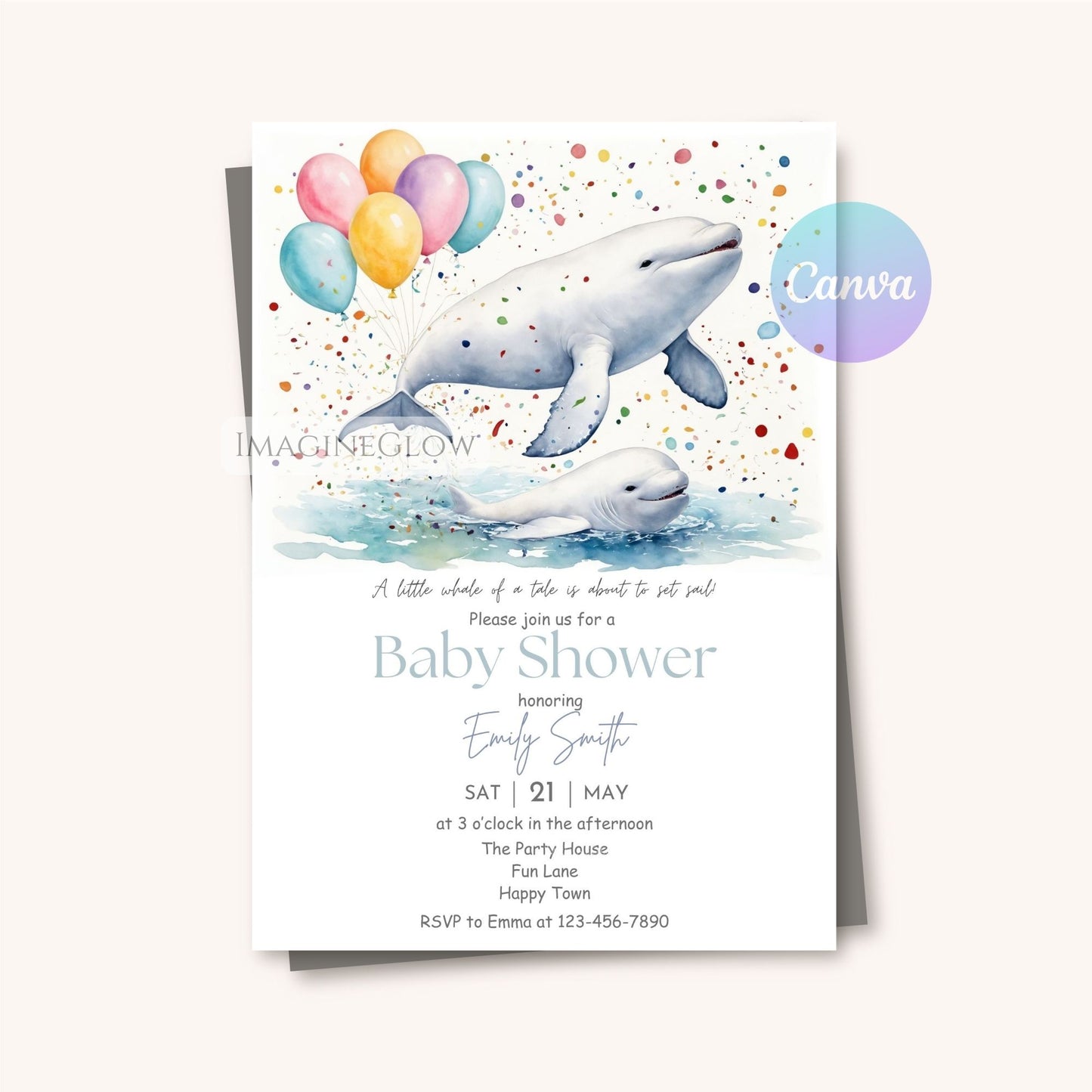 under the sea baby shower invitation
watercolor whale baby shower invitation