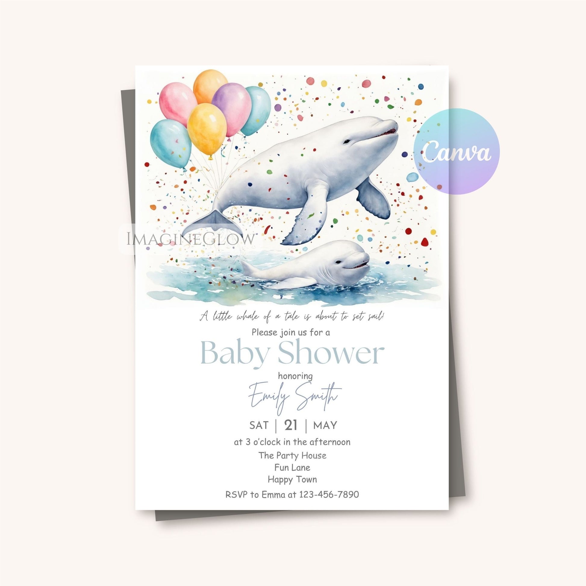 under the sea baby shower invitation
watercolor whale baby shower invitation