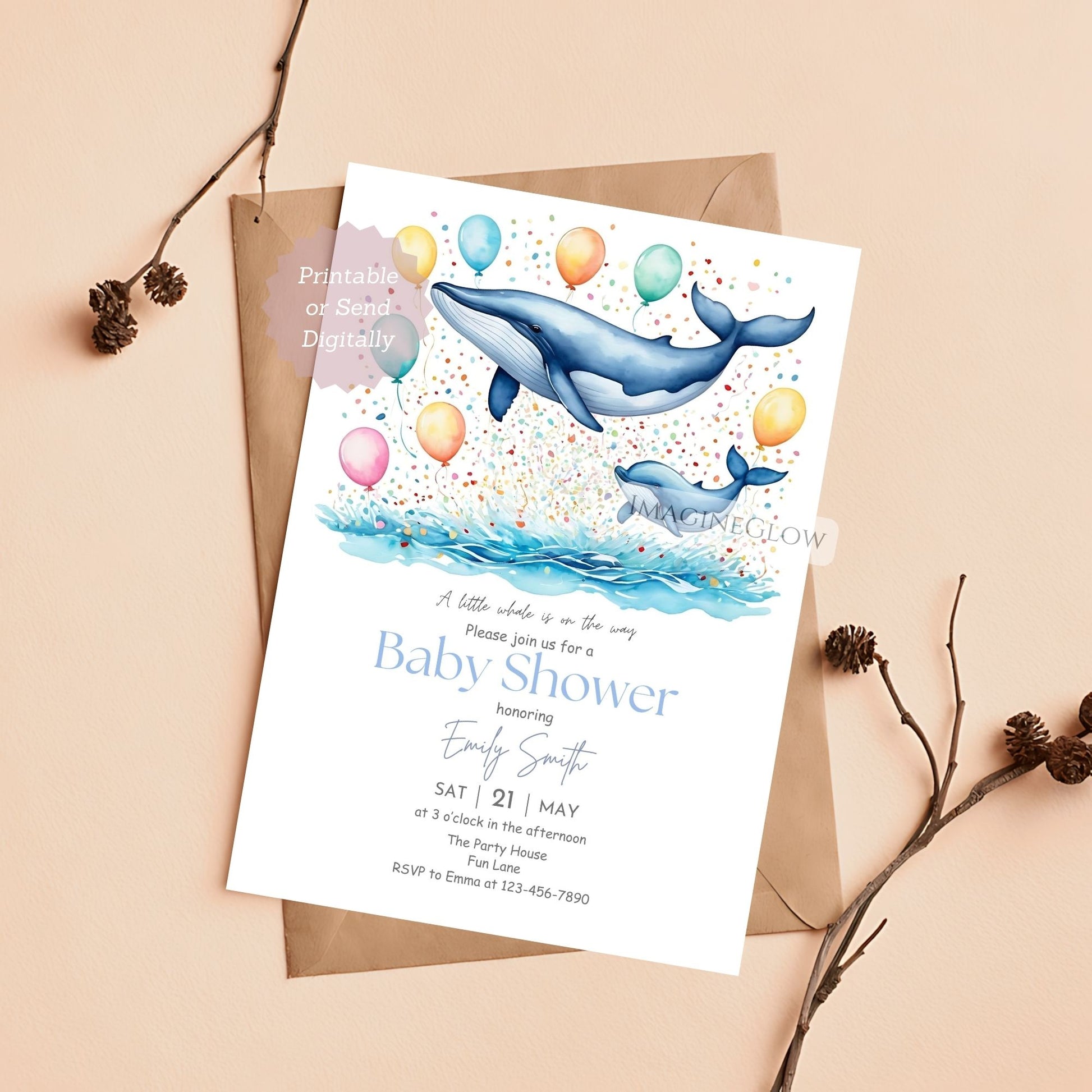printable whale shower card