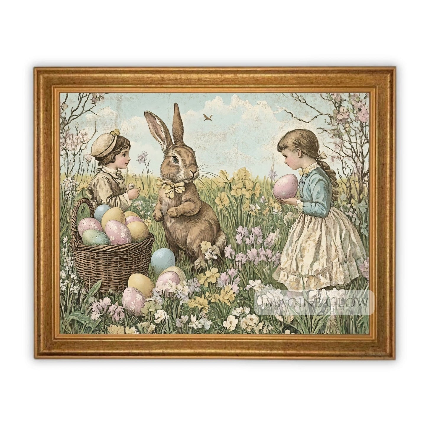 Easter classroom decor print with children in wildflowers.
