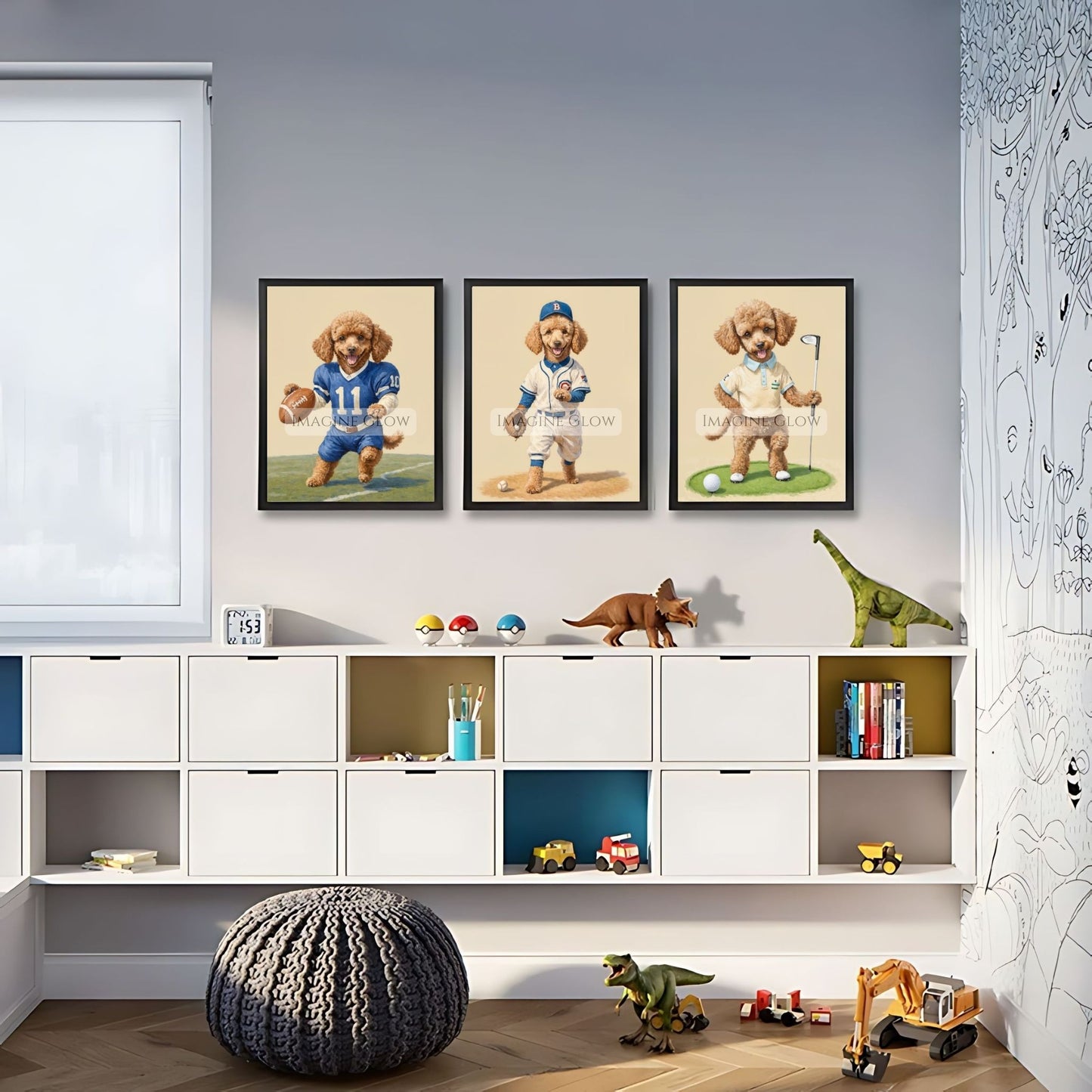 Retro baseball, golf, football wall art for kids