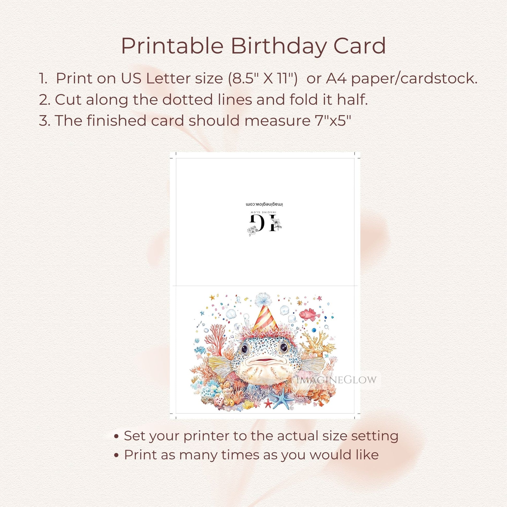blank inside birthday card
quirky animal birthday card
playful pufferfish illustration