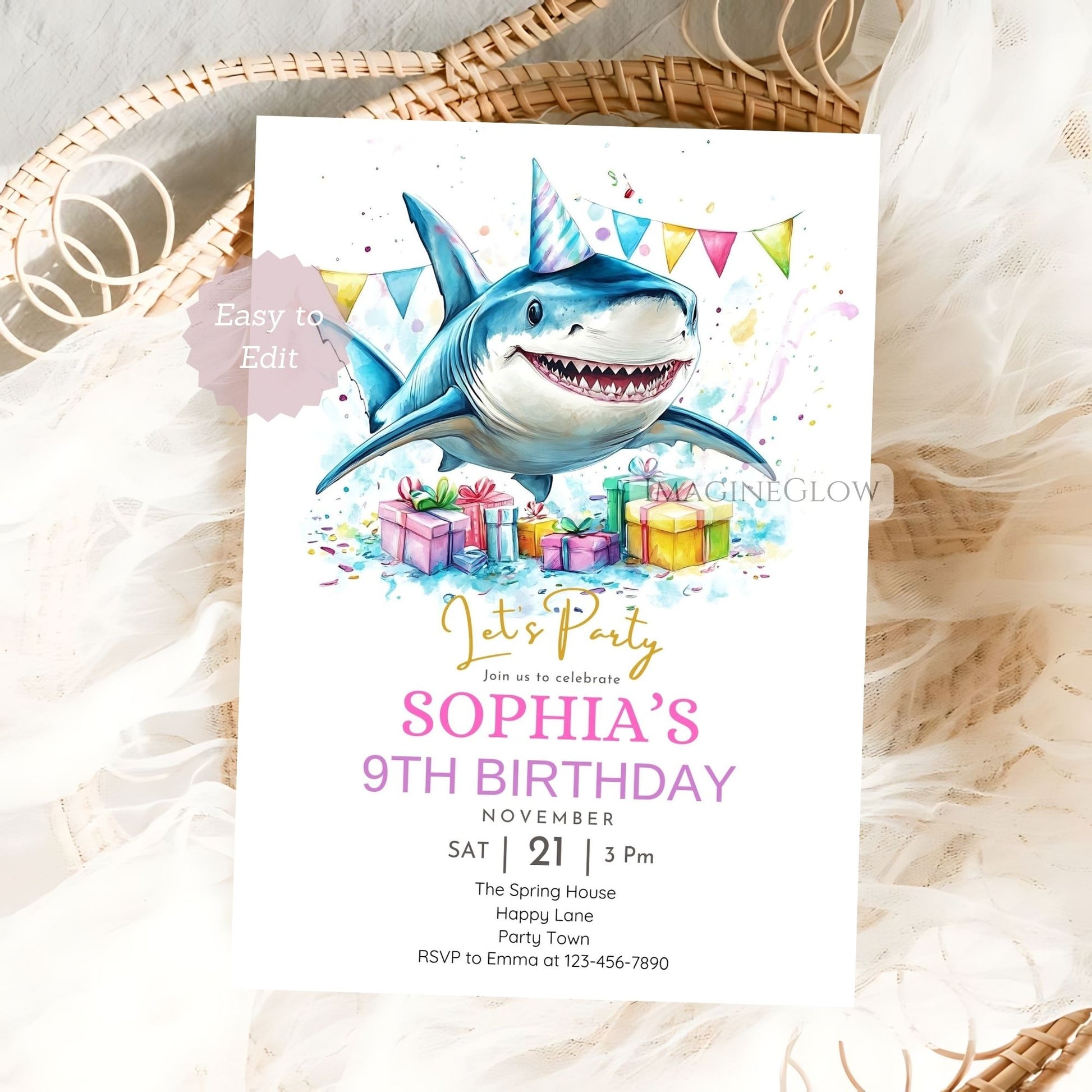 Personalized shark birthday invitation template