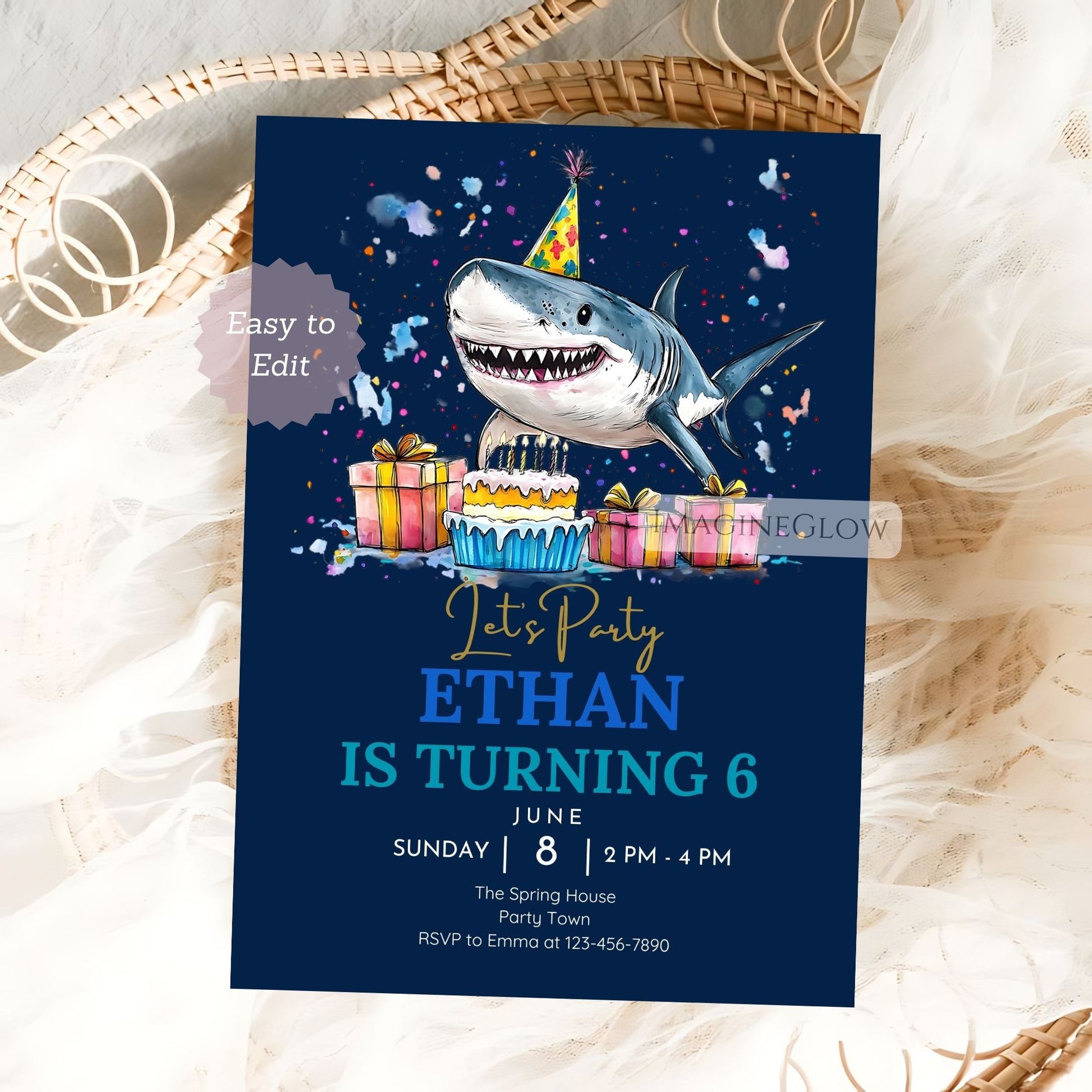 shark birthday invite for boys
cute shark party template