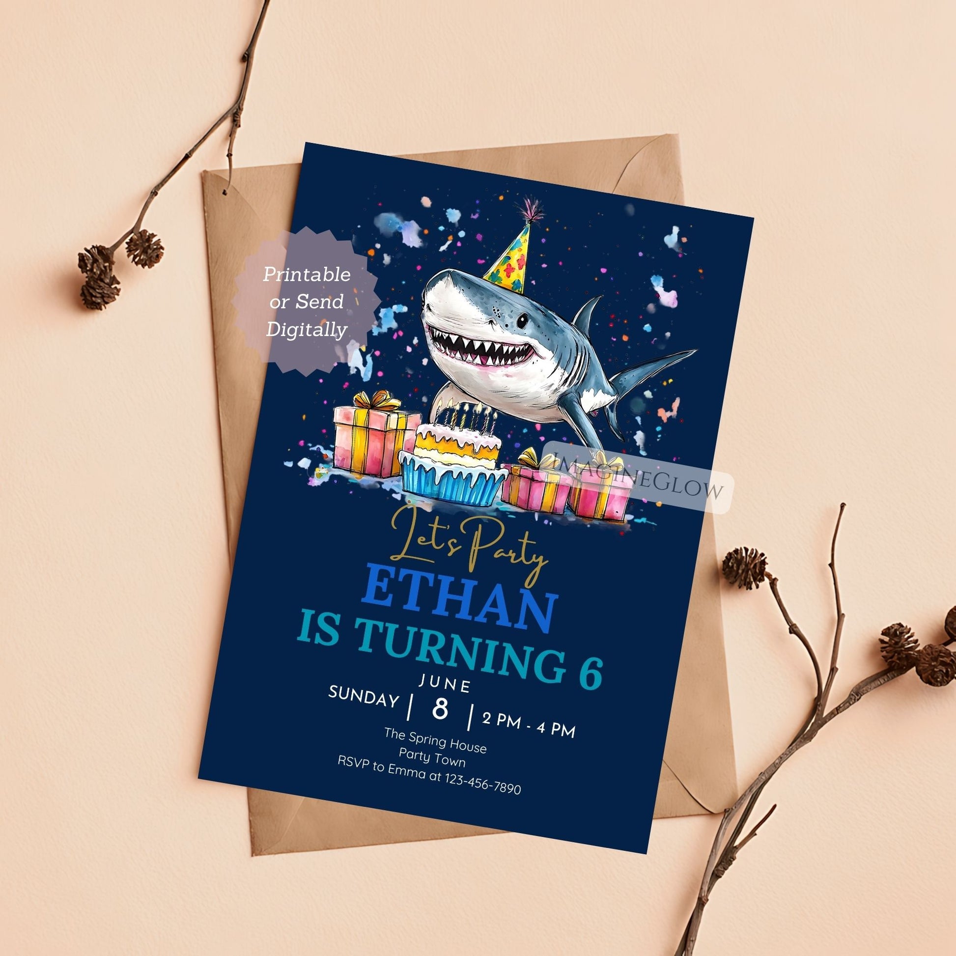 ocean blue shark birthday card
