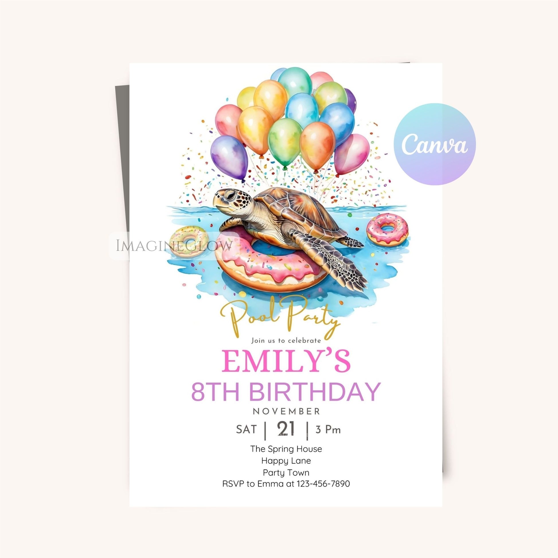 Digital sea turtle birthday invite