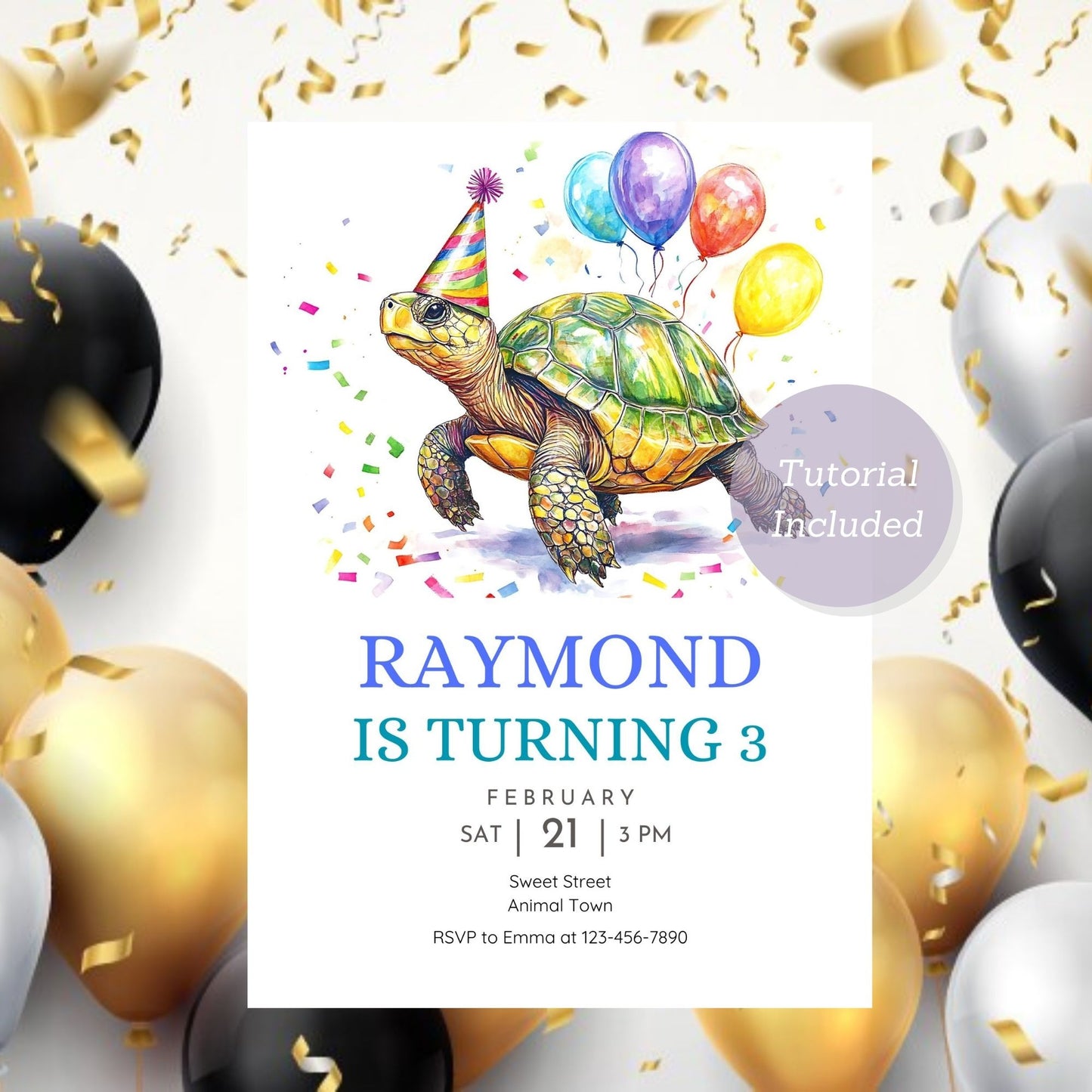 Under-the-sea turtle invitation for a fun kids' birthday.