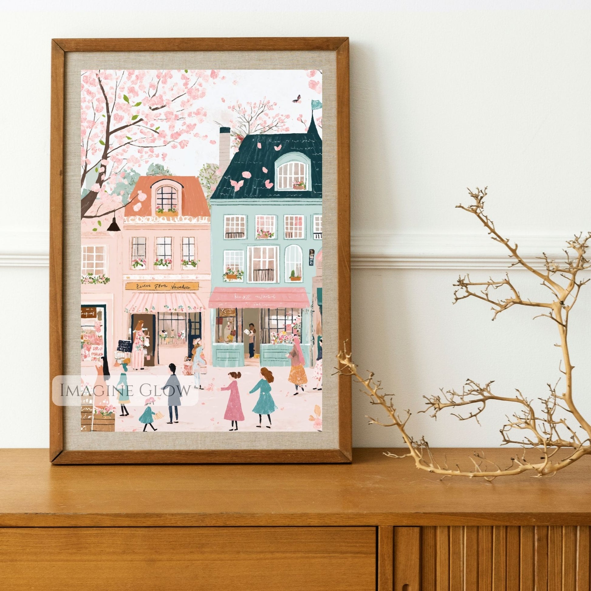 Hand-Drawn Tulips and Cherry Blossoms Spring Wall Art