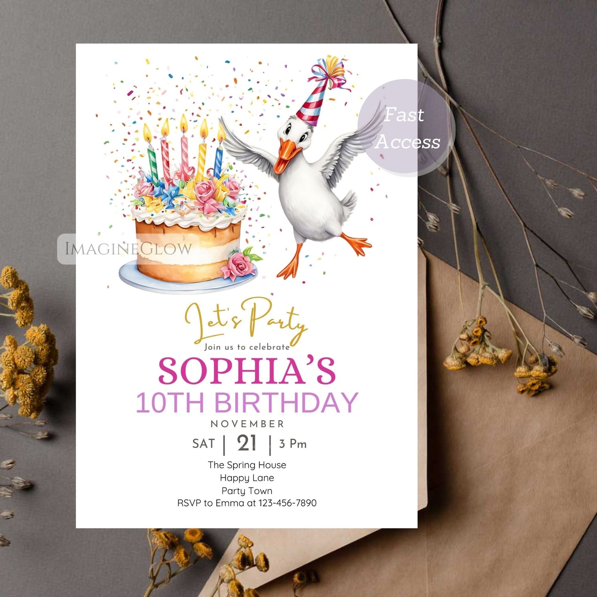 Personalized Silly Goose first birthday invitation